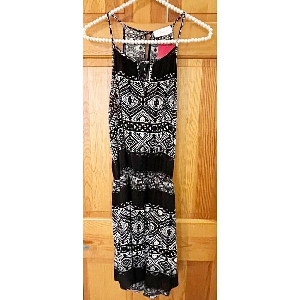 Evereve Braeve Makaha Dress Sx XS Black Batik Sleeveless Keyhole Cinch Waist
